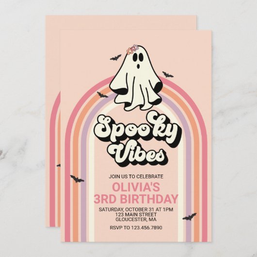Groovy Ghost Retro Halloween Spooky Vibes Geburtst Einladung (Vorne/Hinten)