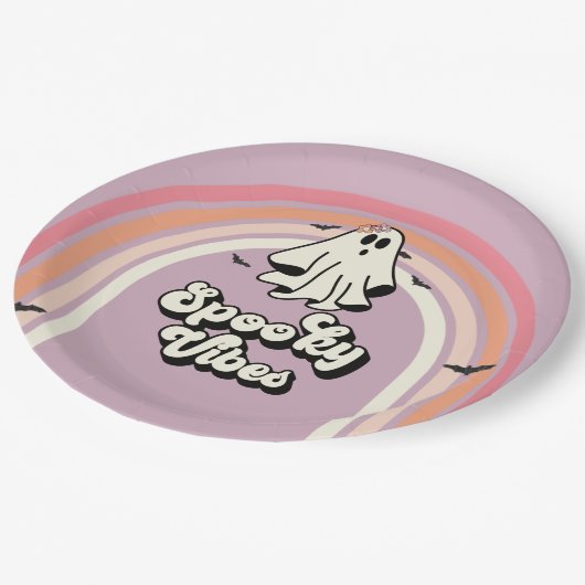 Groovy Ghost Retro Halloween Spooky Vibes Geburtst Pappteller (Schrägansicht)