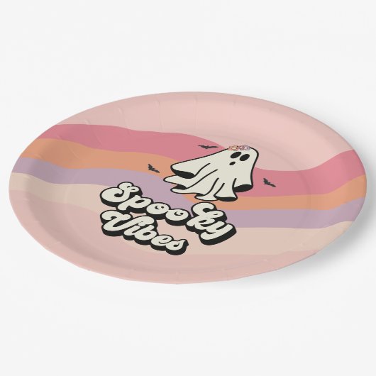 Groovy Ghost Retro Halloween Spooky Vibes Geburtst Pappteller (Schrägansicht)
