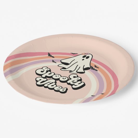 Groovy Ghost Retro Halloween Spooky Vibes Geburtst Pappteller (Schrägansicht)