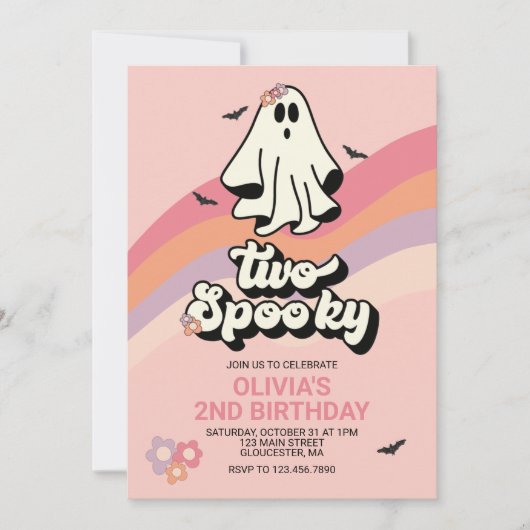 Groovy Ghost Retro Halloween Zwei Spooky Geburtsta Einladung (Vorderseite)