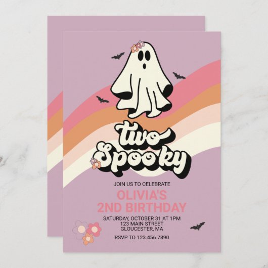 Groovy Ghost Retro Halloween Zwei Spooky Geburtsta Einladung (Vorne/Hinten)