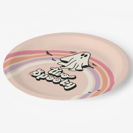 Groovy Ghost Retro Halloween Zwei Spooky Geburtsta Pappteller (Schrägansicht)