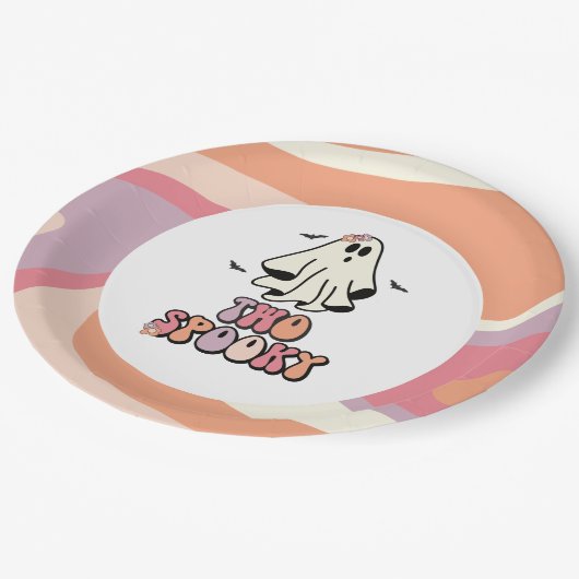 Groovy Ghost Retro Halloween Zwei Spooky Geburtsta Pappteller (Schrägansicht)