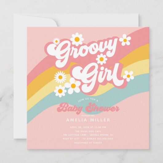Groovy Girl Baby Shower Einladung (Vorderseite)