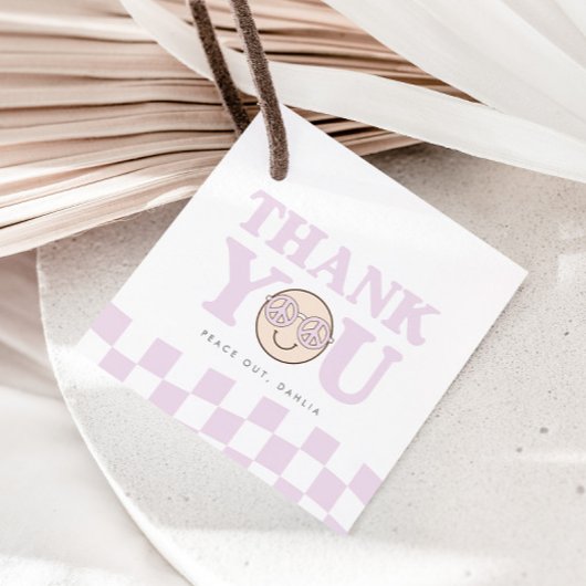 Groovy Girl Checkered Happy Face | 1. Geburtstag Geschenkanhänger