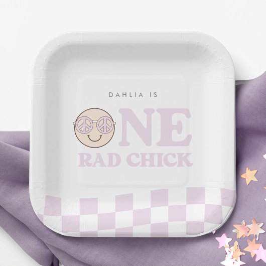 Groovy Girl Checkered Happy Face | 1. Geburtstag Pappteller