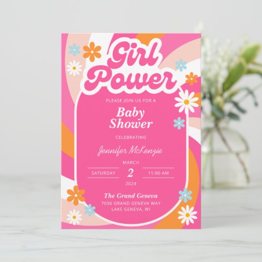 Groovy Girl Power Kinderdusche Einladung (Stehend Vorderseite)
