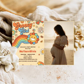 Groovy Girl Retro Rainbow Baby Dusche Party Foto Einladung
