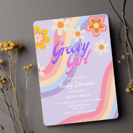 Groovy Girl Retro Rainbow Baby Girl Dusche Einladung