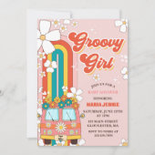 Groovy Girl Retro Rainbow Baby ShowParty Einladung (Vorderseite)
