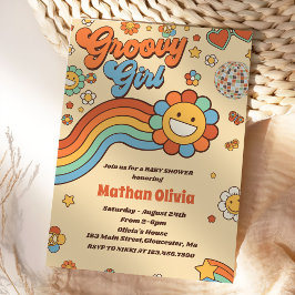 Groovy Girl Retro Rainbow Baby ShowParty Einladung