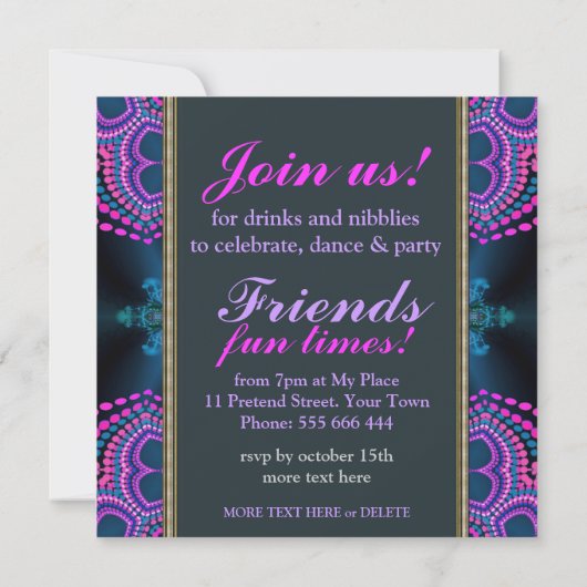 Groovy Girls Night Lila Hot Pink Party Einladung (Rückseite)