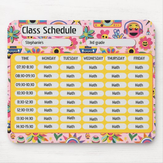Groovy Girly Blume Pink 2024 Class Schedule Mousepad (Vorne)