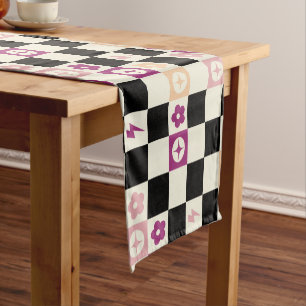 Groovy Girly Psychedelic Checkerboard, Y2K Kurzer Tischläufer