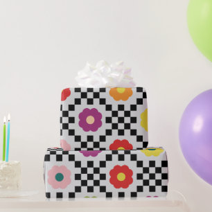 Groovy Girly psychedelisches Schachbrettmuster, Y2 Geschenkpapier