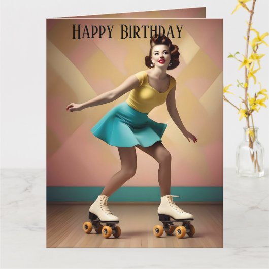 "Groovy Glide: Retro-Rhythmen auf Skate-Rädern" Karte (Gelbe Blume)