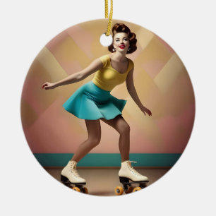 "Groovy Glide: Retro-Rhythmen auf Skate-Rädern" Keramik Ornament