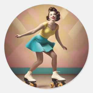 "Groovy Glide: Retro-Rhythmen auf Skate-Rädern" Runder Aufkleber