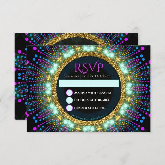 Groovy Glow Blacklight Bat Mitzvah RSVP Karte (Vorne/Hinten)