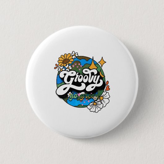 Groovy Go Green Earth Day Recycling Retro Boho Hip Button (Vorderseite)