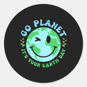 Groovy Go Planet Ihre Umgebung zum Tag der Erde Ki Runder Aufkleber