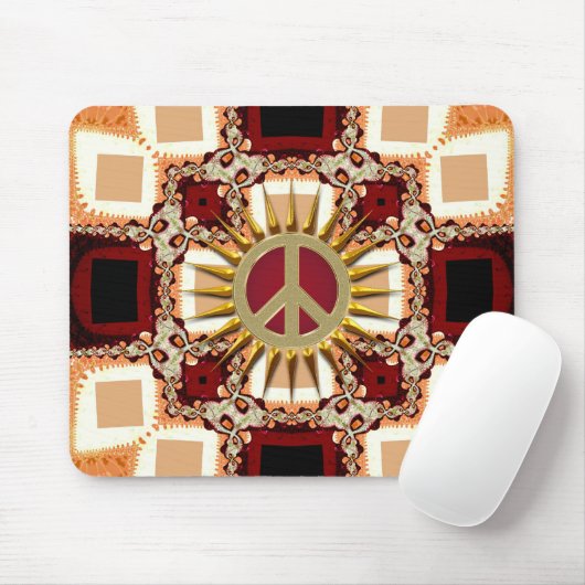 Groovy Golden Peace Sign Abstrakt Mousepad (Mit Mouse)