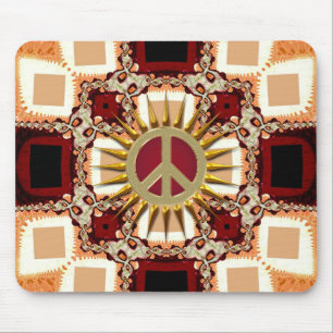 Groovy Golden Peace Sign Abstrakt Mousepad