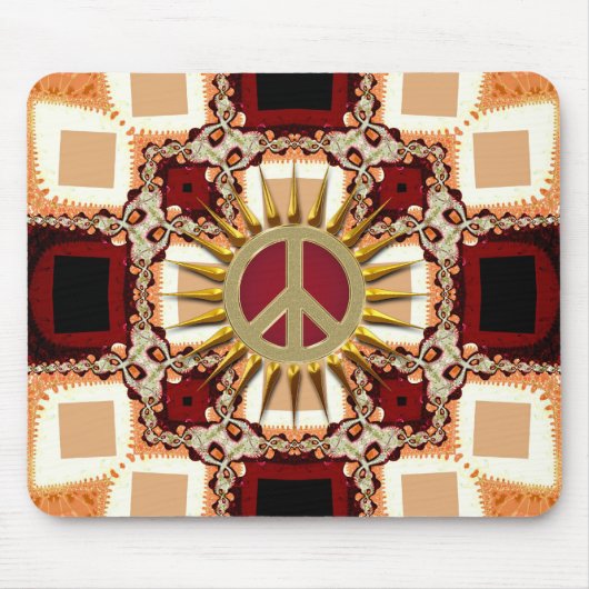 Groovy Golden Peace Sign Abstrakt Mousepad (Vorne)