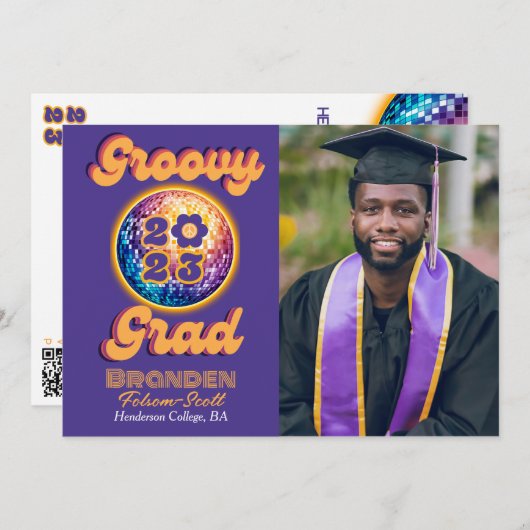 Groovy Grad Retro Disco Peace 2023 Abschluss Einladung (Vorne/Hinten)