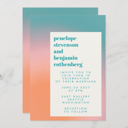 Groovy Gradient Aquamarin Pink Orange Abstrakte Ho Einladung (Vorne/Hinten)