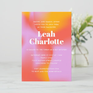 Groovy Gradient Lavender Orange Cool Bat Mitzvah Einladung