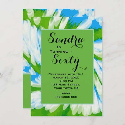 Groovy Green Blue Gefärbte Krawatte Swirl Geburtst Einladung (Vorne/Hinten)