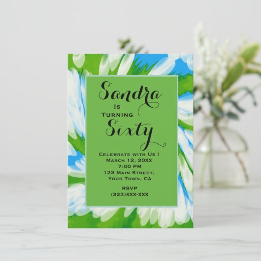 Groovy Green Blue Gefärbte Krawatte Swirl Geburtst Einladung (Stehend Vorderseite)