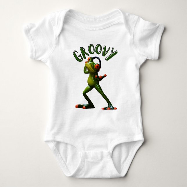 Groovy Green Frog Baby Strampler (Vorderseite)