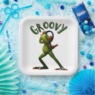 Groovy Green Frog Pappteller