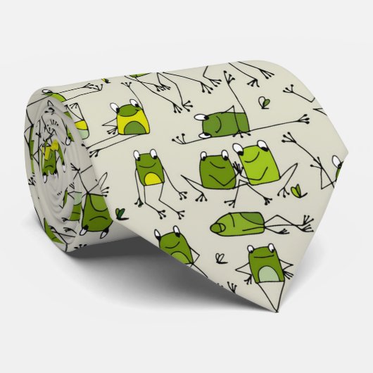 Groovy Green Frogs Hoppin Stick Frosch Ribbit Krawatte (Gerollt)