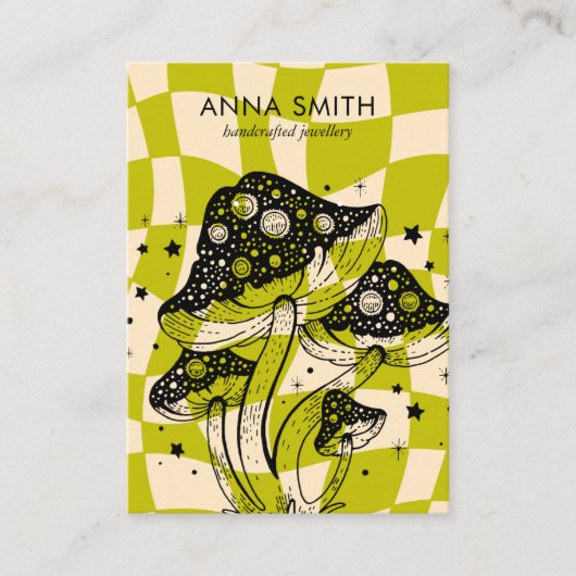 Groovy Green Mushroom Trippy Retro Earring Display Visitenkarte (Vorderseite)