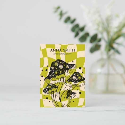 Groovy Green Mushroom Trippy Retro Earring Display Visitenkarte (Stehend Vorderseite)