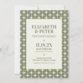 Groovy Green Retro 70er Geometric Wedding Einladung (Vorderseite)