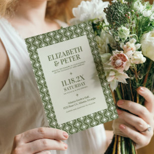 Groovy Green Retro 70er Geometric Wedding Einladung
