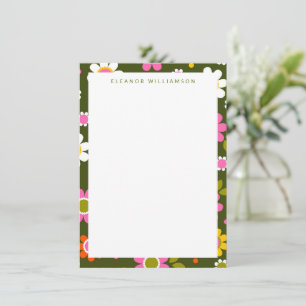 Groovy Green Retro Blume Personalisiert Stationery Mitteilungskarte