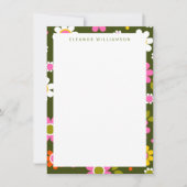 Groovy Green Retro Blume Personalisiert Stationery Mitteilungskarte (Vorderseite)