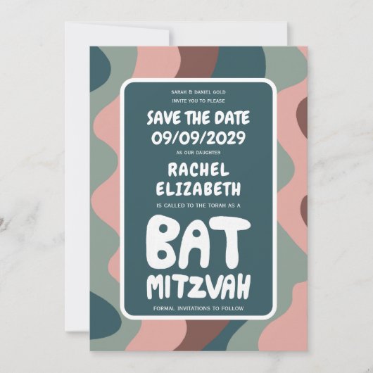 Groovy Green Waves Custom Bat Bar Bnai Mitzvah Save The Date (Vorderseite)