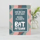 Groovy Green Waves Custom Bat Bar Bnai Mitzvah Save The Date (Stehend Vorderseite)