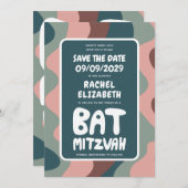 Groovy Green Waves Custom Bat Bar Bnai Mitzvah Save The Date (Vorne/Hinten)