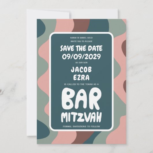 Groovy Green Waves Custom Bat Bar Bnai Mitzvah Save The Date (Vorderseite)