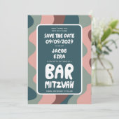 Groovy Green Waves Custom Bat Bar Bnai Mitzvah Save The Date (Stehend Vorderseite)