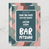 Groovy Green Waves Custom Bat Bar Bnai Mitzvah Save The Date (Vorne/Hinten)