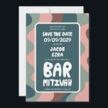 Groovy Green Waves Custom Bat Bar Bnai Mitzvah Save The Date<br><div class="desc">Perfekte Karte, um eine Bar- oder Fledermausmitzvah oder andere jüdische Feier zu verkünden und Gäste zu Save the Date fragen! Handgefertigte Kunst für Sie mit Griffe auf der Vorder- und Rückseite! (Karo Shop oder DM für BAR/BAT Optionen) VOLL KUNSTBAR! Klicken Sie auf "Personalisieren" oben, um den Text zu bearbeiten. Klicken...</div>